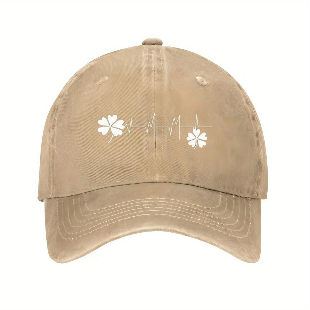Four Leaf Clover Heartbeat Baseball Cap Unisex Polyester Casual Sporty Outdoor Adjustable Hat
