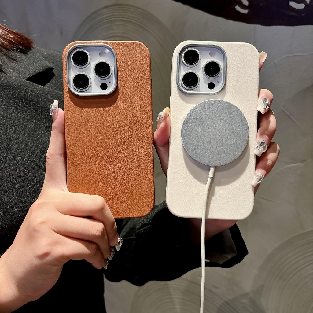 Applicable To IPhone 16 Magnetic Suction Phone Case Simple Leather Pattern New Apple 15 Protective Case 14Promax High End Sense