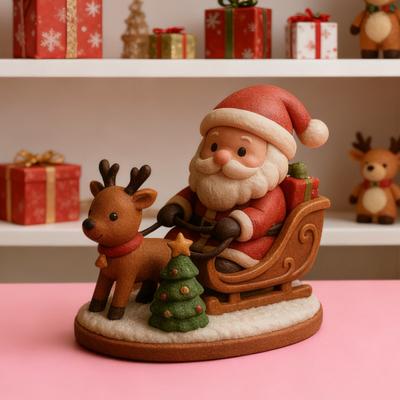 Santa Claus Reindeer Sleigh Resin Figurine Handcrafted Christmas Tabletop Decor Holiday Gift for Family Friends