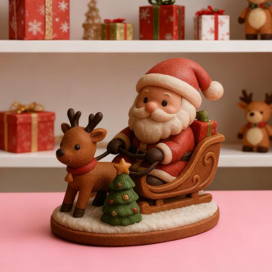 Weihnachtsmann Rentierschlitten Harzfigur Handgefertigte Weihnachts-Tischdekoration Weihnachtsgeschenk für Familie Freunde