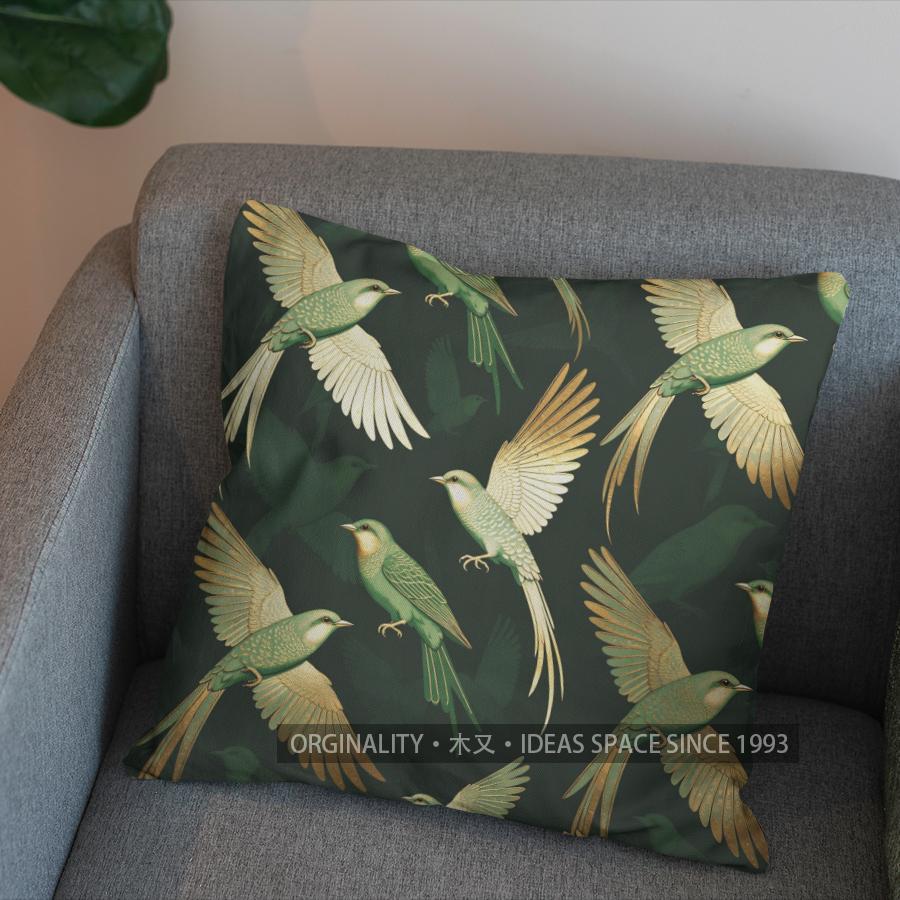 2D Green Birds And Leaves Patterned Pillow Cover Pattern Cushion Cover Suitable For Sofa Bedroom Car Pillow Cover