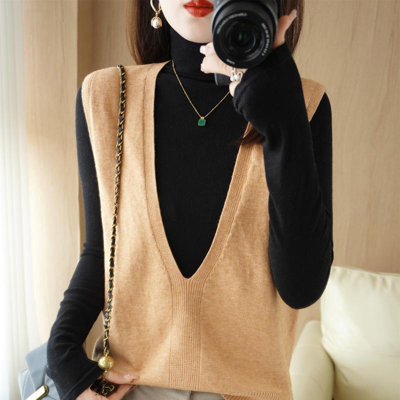 

Вязаный свитер жилет женский жилет осенний свободный сердечный ажурный V-образный вырез нерегулярный пуловер жилет L золотой/верблюд