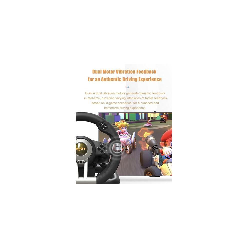 PXN V3 Pro Gaming Steering Wheel with Pedals - 180-Degree Wheel, Vibration Feedback, Integrated Shifter, Paddle Shifters - Multi-Platform