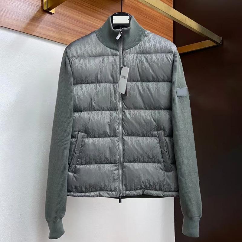 Men's High-Quality Wool Knit Down Jacket with White Duck Down Patchwork, Warm Outerwear for Autumn/Winter