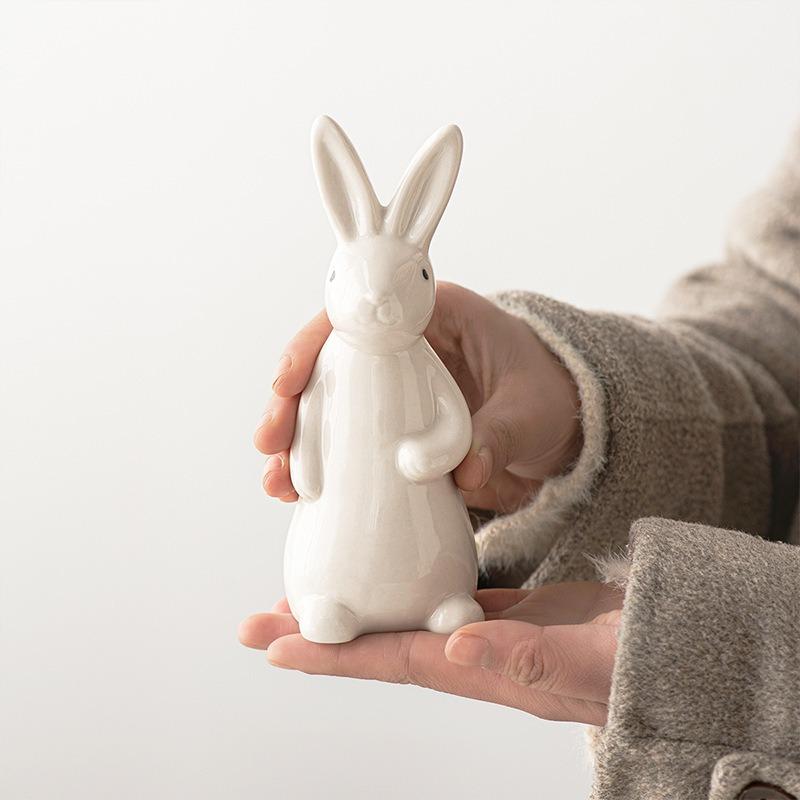 3pcs/set Easter Rabbit Shaped Ornament Office Home Desktop Ceramic Craft Decoration Set for Tabletop Decor & Festival Use