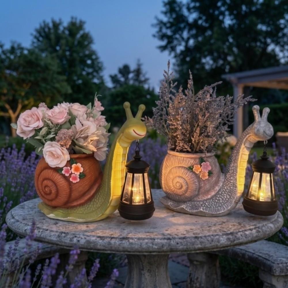 Sun Proof Snail Holding Solar Lantern Resin Resin Decorative Flowerpot Garden Vase Outdoor