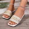 Temu European and American new metal spikes decorative flat slippers daily wear square head women's shoes slippers