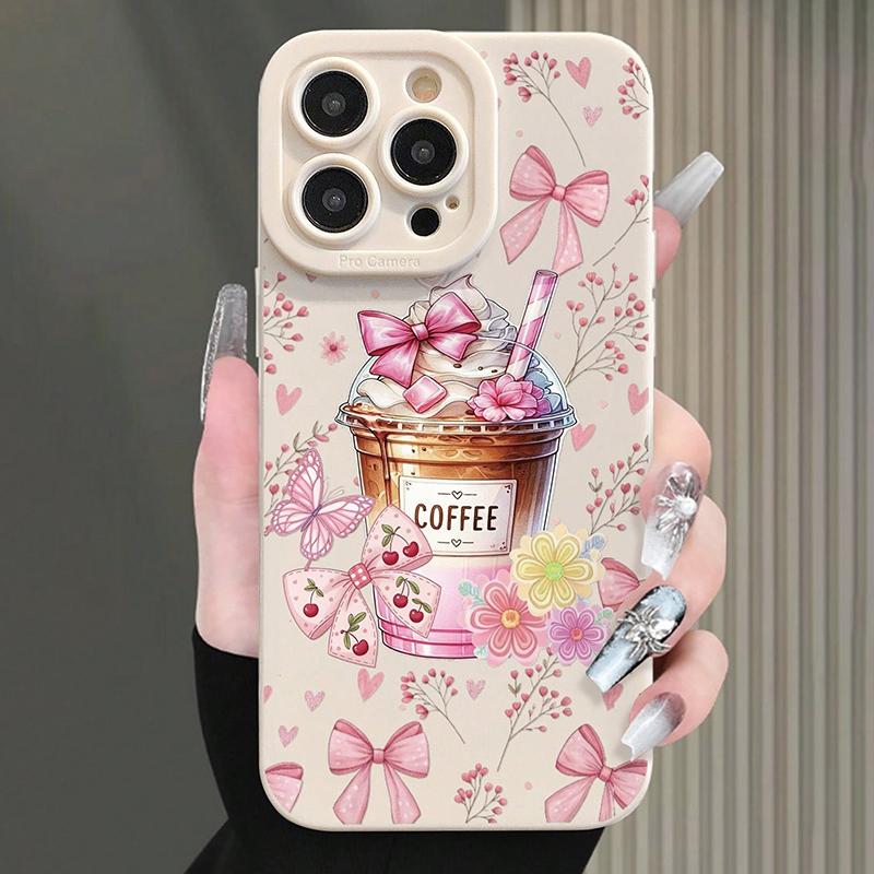 

Pink Bow Coffee Pattern Milk Tea Print Phone Case For Samsung Galaxy S26 Ultra S25 S24 S23 S22 Plus S21 FE A16 A55 A35 Cover Galaxy S25+