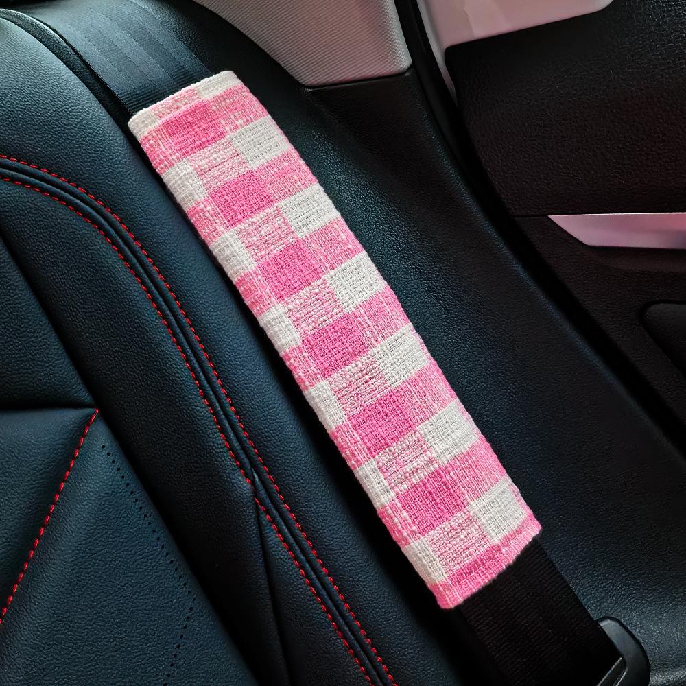 Plaid Car Seat Belt Shoulder Pad Cover - High-Grade Fabric, Anti-Wear