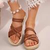 Fashion Women's Shoes Retro Cross Strap Woven Slippers Casual Back-Strap Flats Bottom Ladies Sandals Summer Soft Sole Anti-Slip Slides