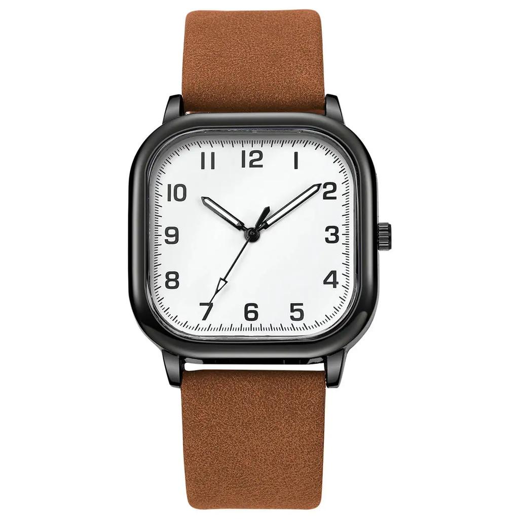 1/3PCS Men Fashion Business Watches Square Arabic Dial Quartz Watch Casual Leather Band Wristwatch for Men Clock (Without Box)
