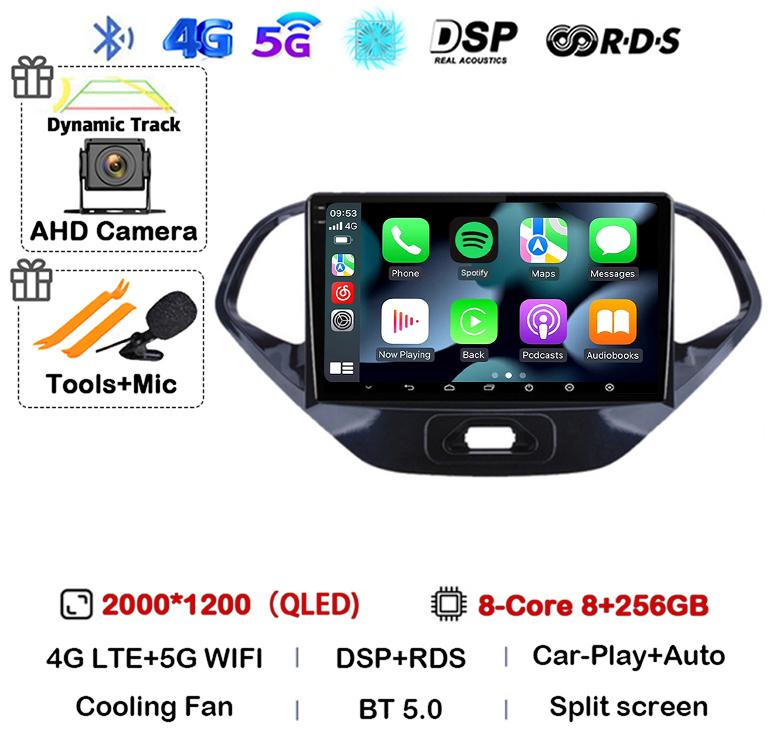 Android 14 Carplay Auto WIFI+4G Car Radio For Ford Figo 2015 2016 2017 2018 Multimedia Stereo Video Player GPS 360 Camera Audio