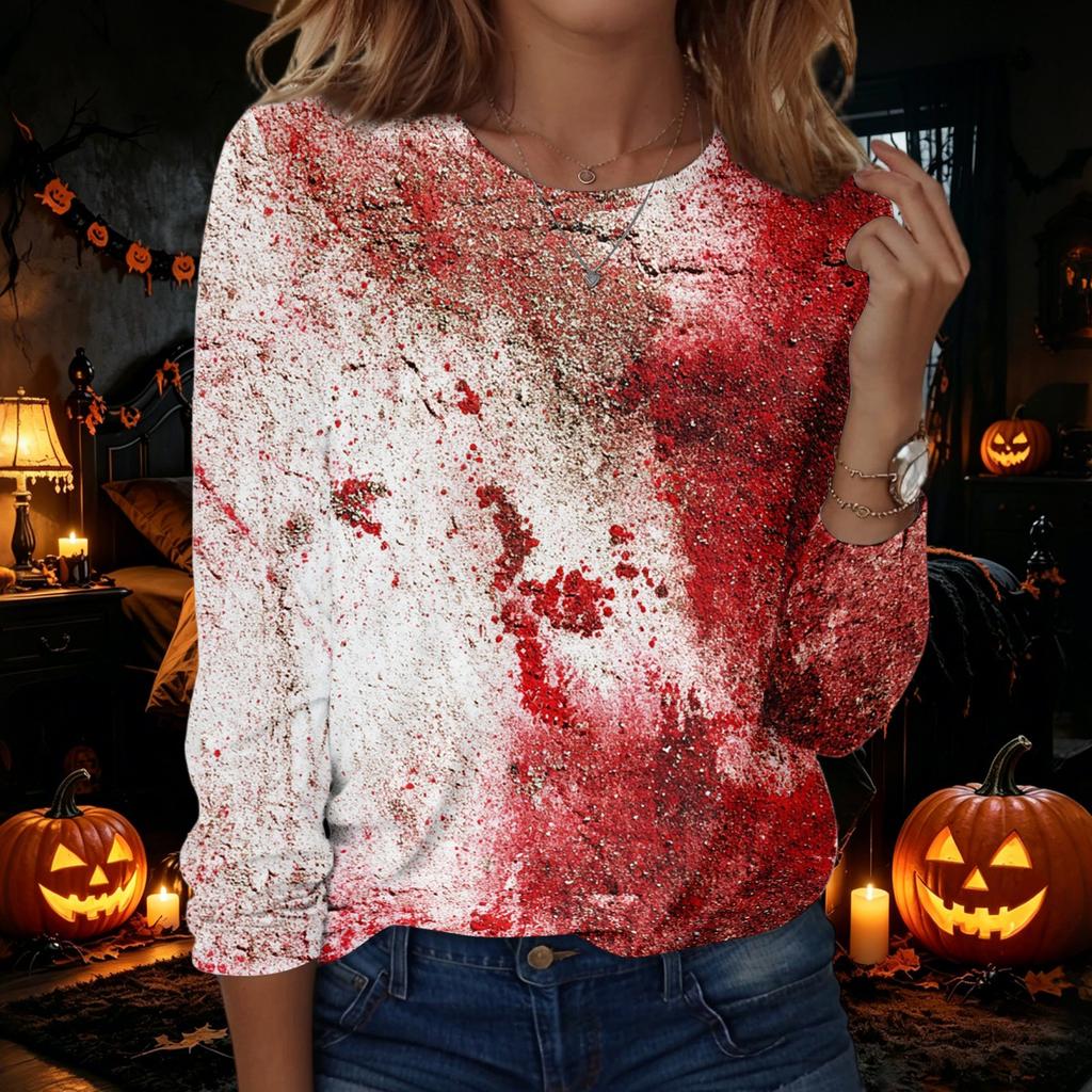 Women's Halloween Printed Long Sleeve Neck Pullover Top