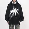 Felpa con Cappuccio Stampa Ragno Donna Streetwear Vestibilità Larga con Dettaglio Bottone Fondo Spaccato Stile Hip Hop