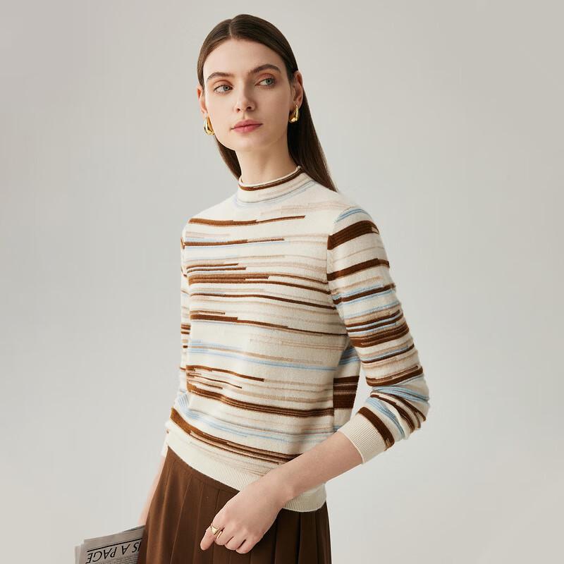 Zhaojun Women's Striped 100% Cashmere Half-Turtleneck Sweater