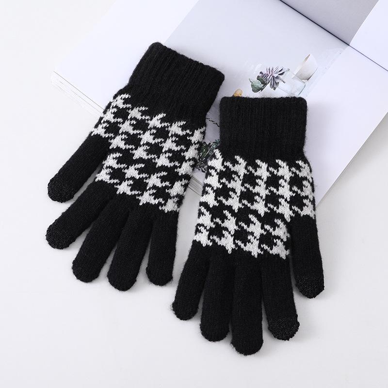 

Велоперчатки в корейском стиле «гусиная лапка» на подкладке из вельвета с сенсорным экраном: Раздельные пальцы, Защита от холода для осени и зимы One Size