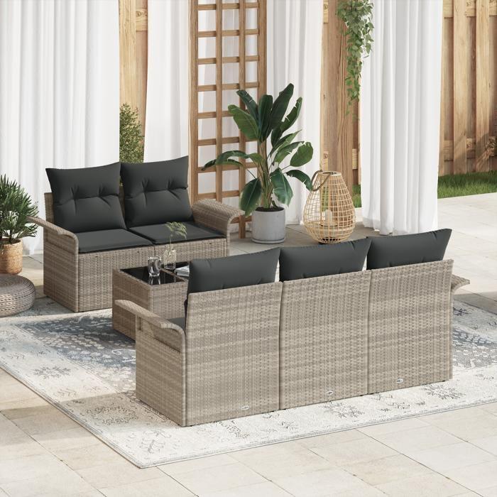 VidaXL Set de Canapés de Jardin 6 Pièces avec Coussins Gris Clair Rotin Synthétique 3353911