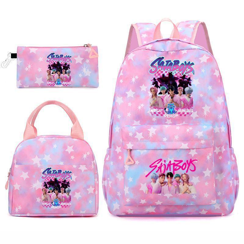 Kpop School Bag, Witch Hunter Girl Group Student Three-Piece School Bag, Large Capacity Backpack, Lightweight Cartoon School Bag
