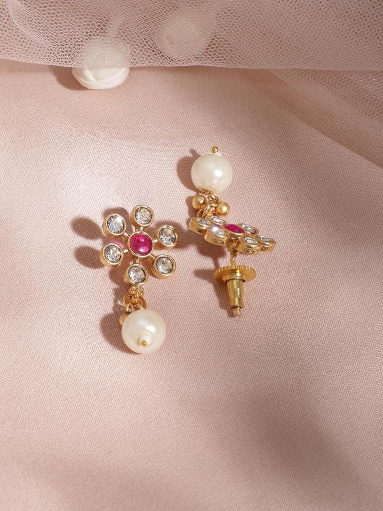 22KT Gold Plated Ruby/Emerald Studded & White Pearl/CZ Beaded Necklace Set for Women & Girls – Festive & Wedding