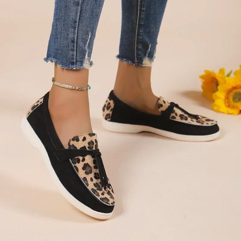 Dámské Leopard Splicing Sneakers Ploché Boty pro volný čas Značka Nazouváky Mokasíny Vulkanizované boty Vycházkové Single Shoes Chaussure Femme