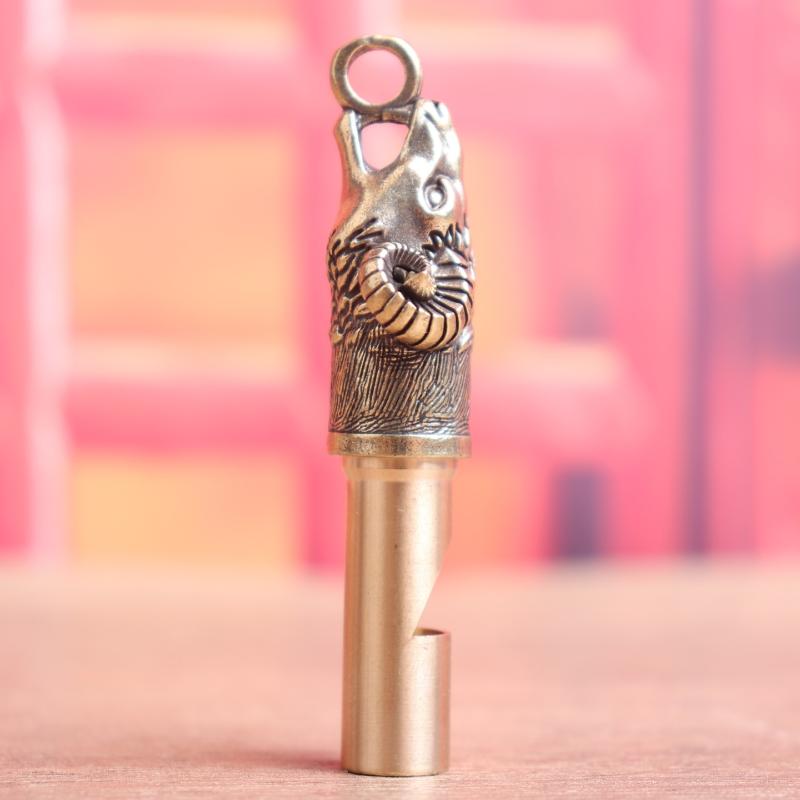 Sheep Head Brass Whistle Rust Resistant Vintage Design Emergency Survival Keychain for Outdoor Hiking Camping Preppers
