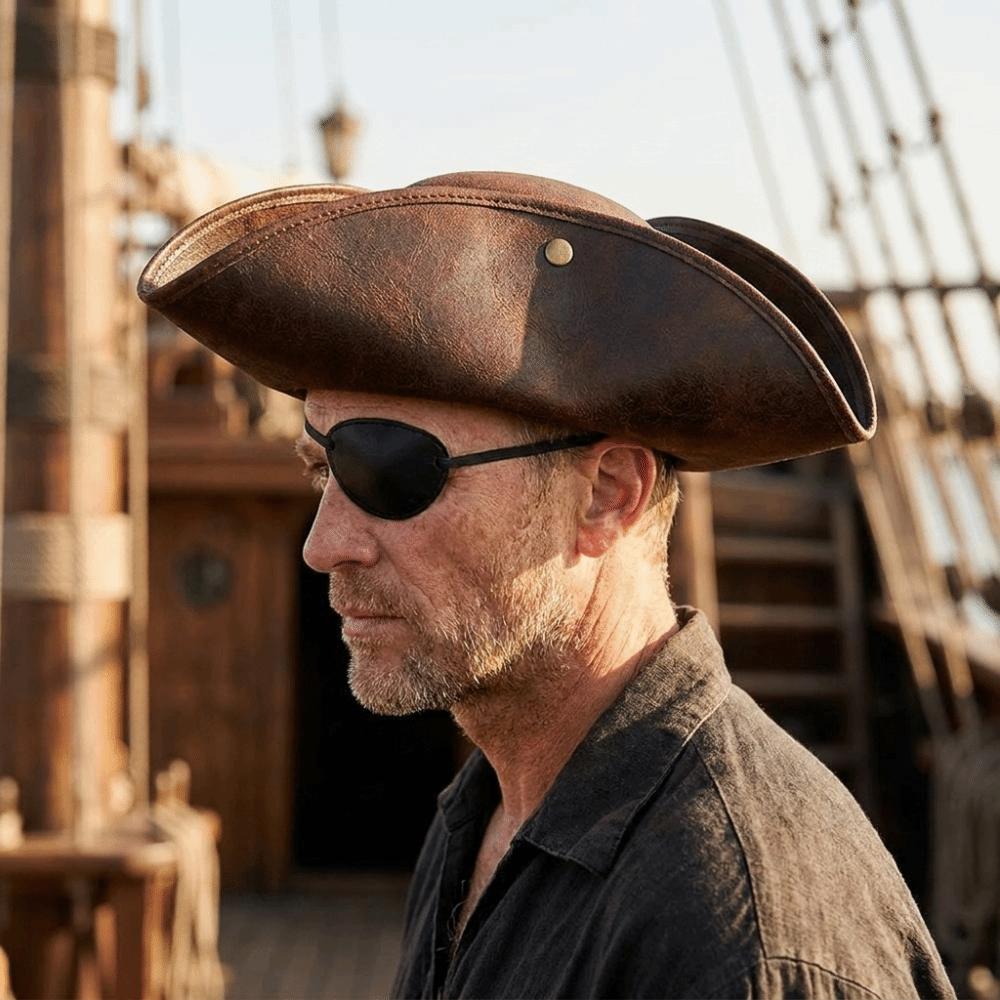 Chapeau de Pirate Cosplay Couleur Unie Cuir Synthétique Chapeau Tricorne Adulte Chapeau de Cowboy Western Drôle Halloween