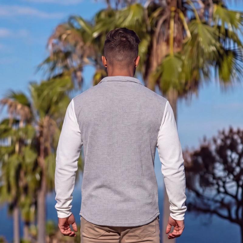 Mens Striped Color Block Long Sleeve Polo Shirt