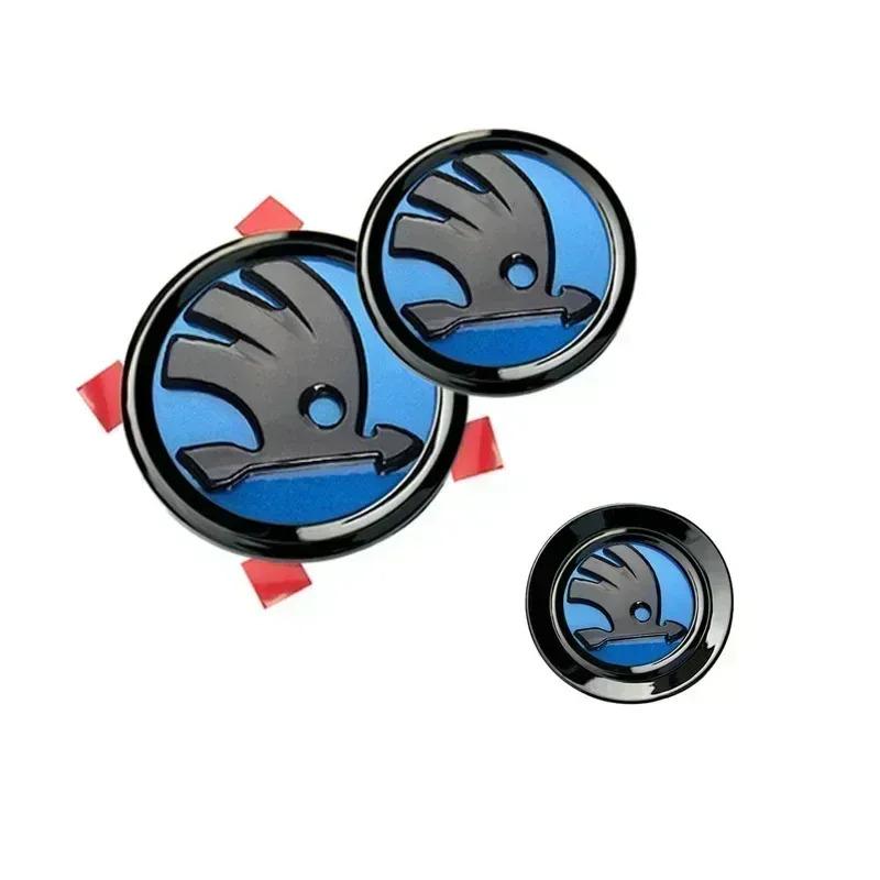 VYRC2 46/80/90mm Car Front Trunk Badge Steering Wheel Sticker for Skoda Logo Rapid Octavia Fabia Yeti Superb 2 3 Kodiaq Karoq