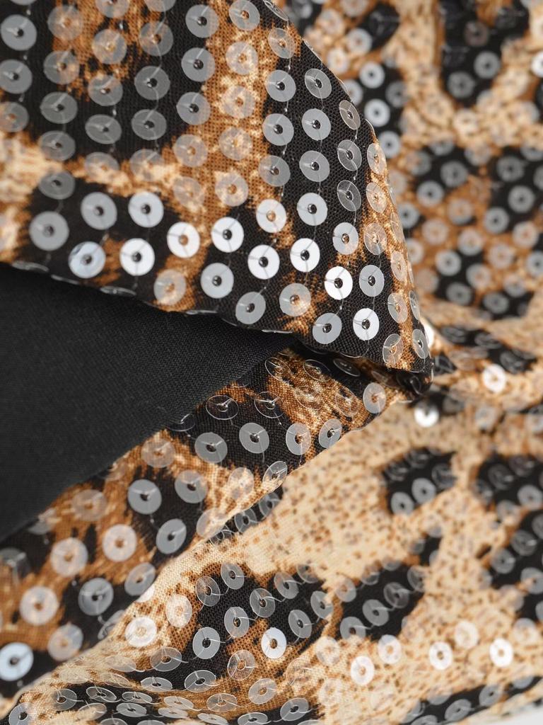 2025 Autumn Retro Leopard Print Sequin Low-Waist Hip-Hugging Short Skirt for Women