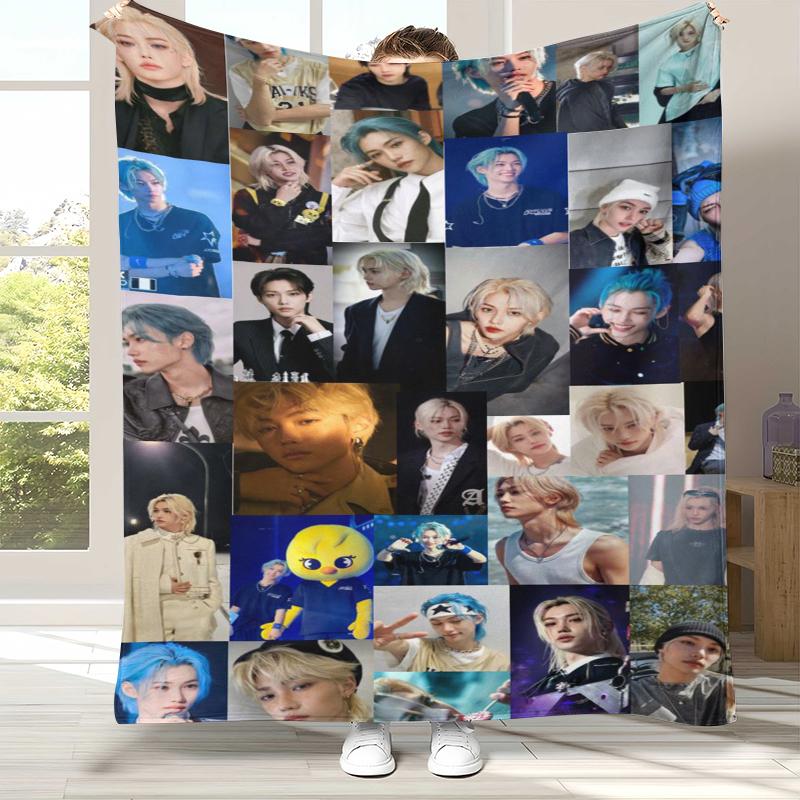 Felix Kpop Stray Kids Flannel Blanket,Ultra Soft Warm Plush Throw for Home Bedroom Bed Sofa Cover Camping Picnic gift