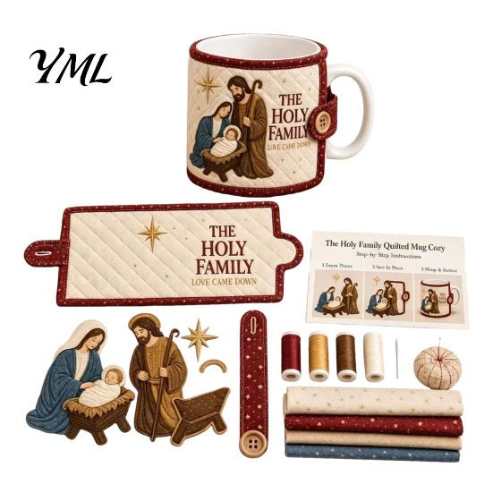 Holiday Crafting Projects for Beginners Christmas Faith Mug Cozy Sewing Kit, DIY Quilted Religious Wrap Craft Handmade Fabric Christian Sleeve Making