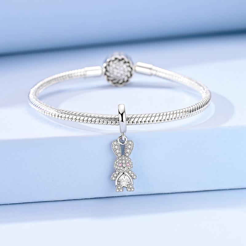 925 Silver Cute Rabbit Bear Dog Charms Bead Sparkling CZ Zircon Dangle Fit Bracelet DIY Birthday Jewelry Gift