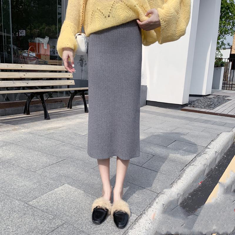 1688 Strickrock mit Schlitz und hoher Taille für Damen