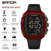 SANDA Men's Multifunctional Dual Time Waterproof Sport Watch - Fashion Tonneau Shape with Snooze Feature