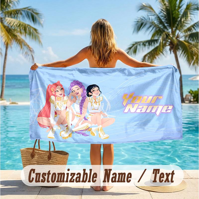 Custom Text Beach Towel, Soft Absorbent Swimming Multi-use TowelKpop Demon Hunters