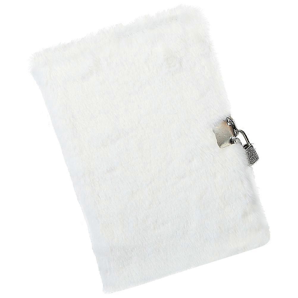 Lockable Notebook with Plush Cover for Student Plush Diary Book White