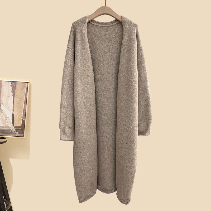 Women's Autumn 2024 Three-Piece Set: Mid-Length Cardigan Jacket, High-Neck Sweater, and Slim Wide-Leg Pants