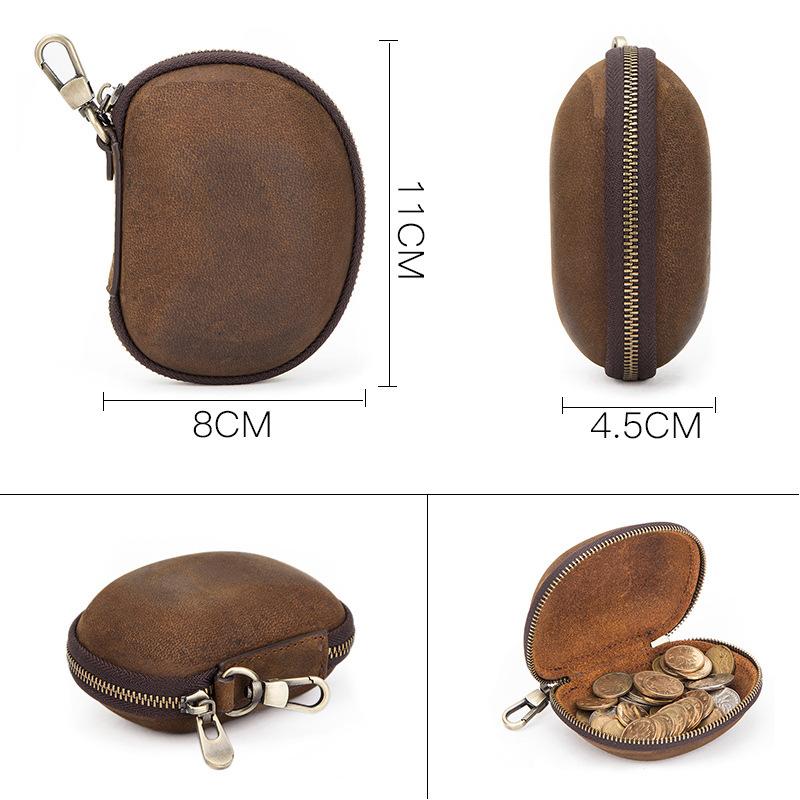 Leder Schlüsselanhänger Münzbeutel Mini Kreativ Vintage Crazy Horse Leder Reißverschluss Münzaufbewahrungstasche