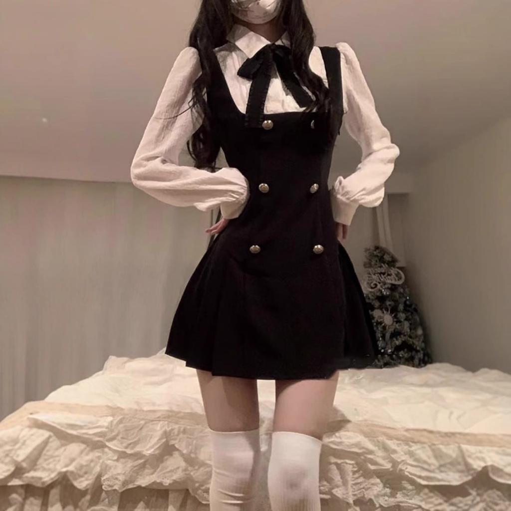 French Fake Two-piece Shirt Dress Women's Clothing Early Autumn New School Style Waist and Thin Skirt