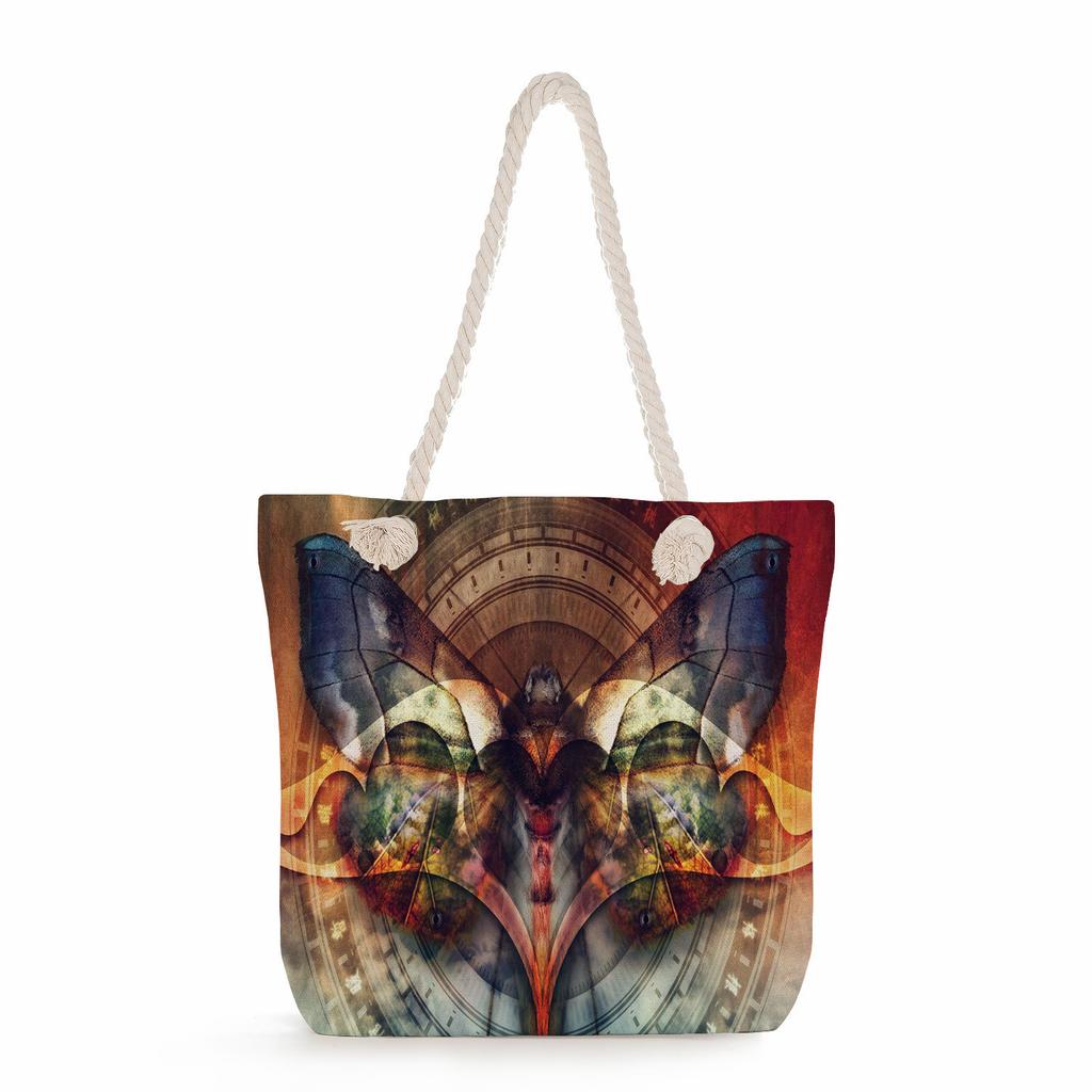 Butterfly print thick rope single-shoulder beach bag 7236 CLE