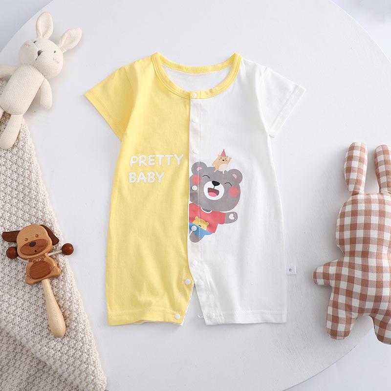 2026 Summer Kids O-Neck Short Sleeve Pajama-Rompers Baby Spring Short Crawling Clothes Cartoon Cotton Jumpsuit for Girl Boy