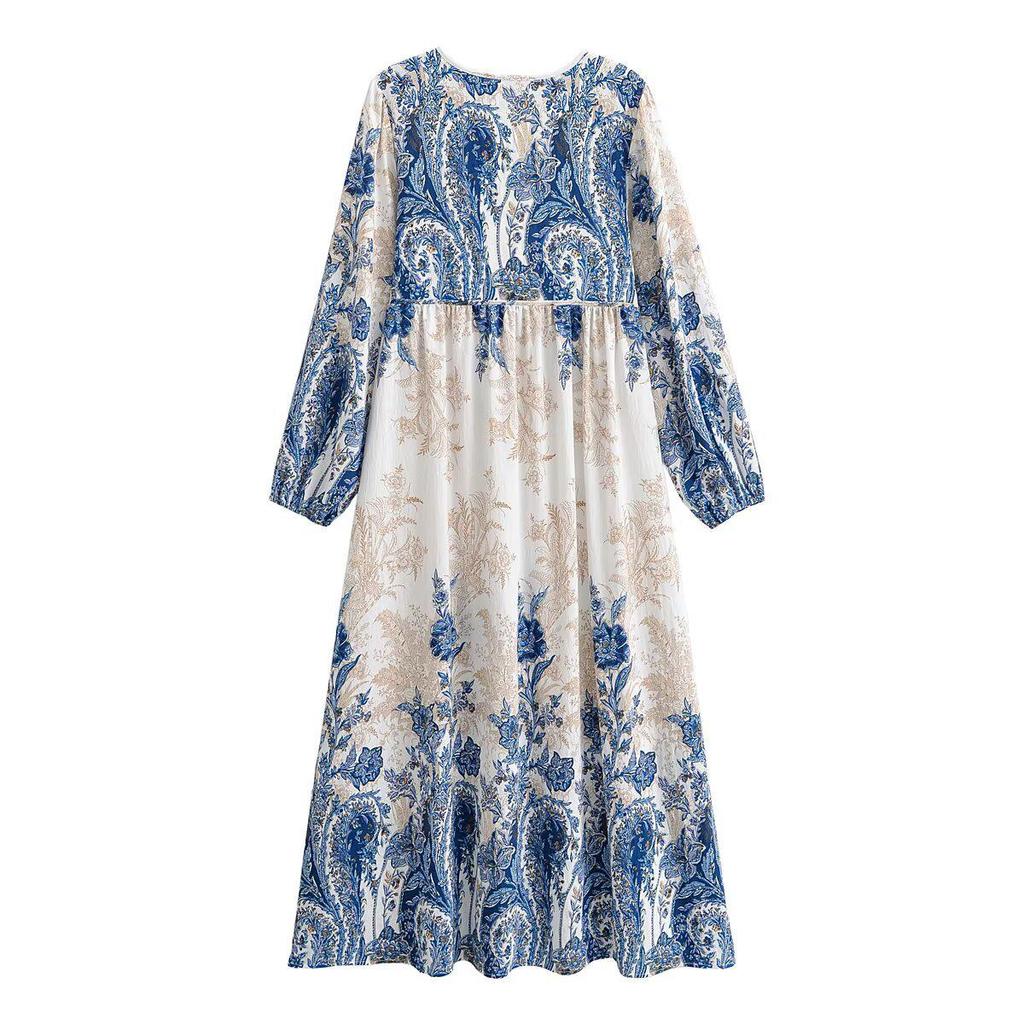 Bohemian Ethnic Beach Dress: 2026 Spring Casual Loose-Fit Printed Dress