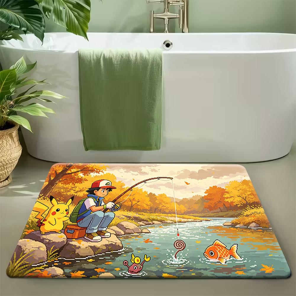 Pokemon Mega Charizard X Blue Flame Print Non-Slip Doormat, Absorbent Floor Mat for Home Decor