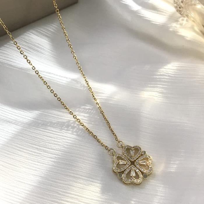 Necklace - Retro - Four-leaf Clover - Magnetic - Folding - Golden