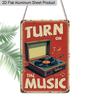 2D Flat 1pc Vintage Music Inspired Aluminium Wall Art Sign Turn on The Music 8x12 Inch Aluminium Rustic Home Bar Decor Music Studio Wall
