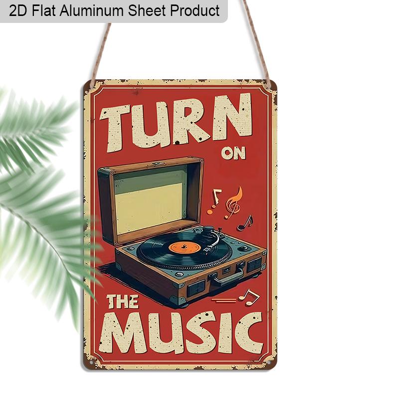 

2D Flat 1pc Vintage Music Inspired Aluminium Wall Art Sign Turn on The Music 8x12 Inch Aluminium Rustic Home Bar Decor Music Studio Wall 20*30cm