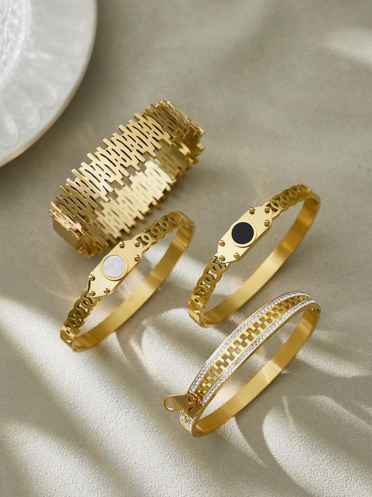 18K Gold-Plated Stainless Steel Geometric Bracelet with 5A Zircon Inlay