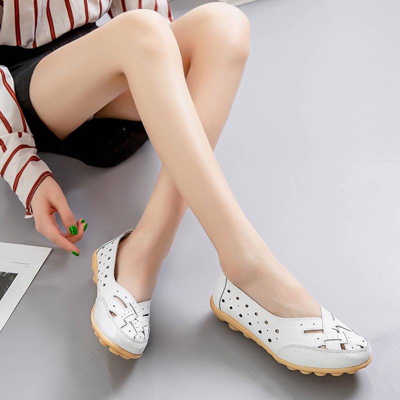 Women's Flats Loafers Leather Driving Shoes Moccasins Comfort Casual Slip On Summer Nurse Shoes for Mother Large Size