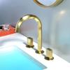 New Bathroom Basin Faucet 8 Inch Widespread Lavatory Mixer Tap Brass Three Hole Sink Tap Brush Gold Sink Faucet