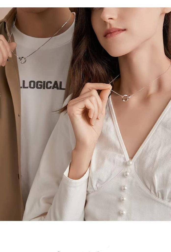 Amazon Exclusive Brand Necklace Necklace Popular Double Ring Couple Necklace Mevius Necklace Simple Stylish Double Ring Pendant Stainless Steel